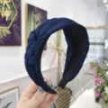 Handmade navy blue braided knot fabric headband with wide design for women - Navy Blue