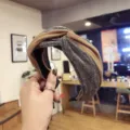 Stylish Korean style cross-knot wide fabric headband with elegant contrast color splicing - Khaki