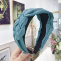 Elegant blue wide braided fabric headband featuring handmade knot design for women - Light Green