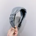 Wide braided blue-grey fabric headband for women with a handmade twisted knot design - Blue Gray
