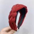 Handmade red braided fabric wide headband with stylish twisted knot design for women - Three-Strand Braided Red Hair Band (190501)
