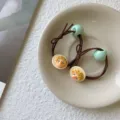 Cute cartoon hair ties with macaron colors and cream character charms for girls - Mint Green Bead + Cartoon Patch / 2 Pieces/Pack / Cute Blue