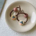 Set of 2 cute cartoon character hair ties with brown elastic and macaron beads - Cartoon Character Style (2-Pack) / Pink