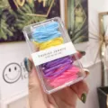 Transparent box set of colorful elastic hair ties in bright blue, yellow, purple and pink - 100 Pieces Set / Colorful