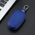 Blue leather car key case with metal zipper and metal hook for daily car key storage - 9116 Royal Blue