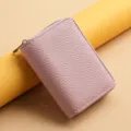 Rosa Leder Kartenhalter minimalistische Reissverschluss Muenztasche kompaktes Kartenetui - Gunmetal-Kette Rosa