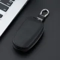 Black leather car key case with metal zipper and hook, premium daily storage accessory. - 9116 Black