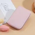 Portacarte a fisarmonica tinta unita, portafoglio compatto in pelle rosa con zip. - 711 Rosa