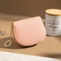 Portafoglio semi-circolare in pelle rosa porta carte con catena e anello portachiavi - Rosa