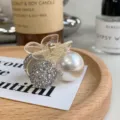 Small cherry hair claw clip with pearl and rhinestone ball accents - Silver Crystal White Pearl