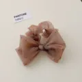 Chouchou élégant en organza plissé marron avec nœud et strass brillants pour femmes - Rose