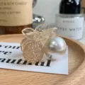 Elegant cherry-shaped hair claw clip with pearl and champagne crystal details - Champagne Crystal White Pearl