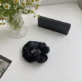 Elegante zwarte mesh scrunchie met 'CHANCE' print voor stijlvolle haarstyling accessoires - Gaasstijl met Letters (CHANCE) / Zwart