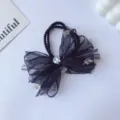 Elegante zwarte mesh strik haaraccessoire versierd met glanzende kristallen voor dames - Kristallen Gaasstrik Stijl (GY842) / Zwart