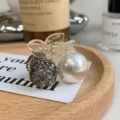 Elegant pearl and crystal cherry blossom hair claw clip for styling side bangs and ponytails - Gray Crystal White Pearl