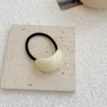 Minimalist black elastic hair tie with creamy white curved acrylic jelly ornament for women - Off White