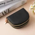 Portafoglio nero con doppia zip, elegante mini porta carte in pelle texturizzata. - 5114 Nero