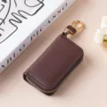 Custodia per chiavi auto con cerniera in pelle marrone elegante con gancio per donne. - 9125 caffè