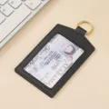 Porta carte d'identità in pelle PU nera con portachiavi custodia protettiva per badge aziendale - Y-06 nero