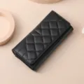 Classico portafoglio lungo trapuntato nero da donna, elegante borsetta in ecopelle con grande capienza. - Nero