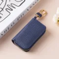 Donna astuccio chiavi in pelle testurizzata blu con zip dorata, elegante porta chiavi - 9125 blu reale