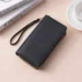 Portafoglio lungo donna nero doppia cerniera grande borsa telefono cellulare astuccio - 0506 nero