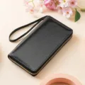 Black glitter long wallet for women, stylish clutch wristlet featuring a gold zipper. - YF30 Black