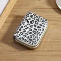 Portafoglio corto con doppia cerniera fantasia leopardata mini portamonete nero - Bianco