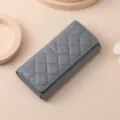 Portafoglio Lungo Trapuntato Grigio Donna Elegante Pochette Tre Ante Grande Capacità - Grigio