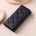 Portafoglio lungo trapuntato nero da donna, classica borsa pochette in pelle PU. - HS-33 Nero