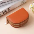 Brown leather coin purse double zipper half circle card holder stylish small wallet for women. - 5114 Brown