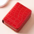 Portafoglio porta carte rosso lucido con stampa coccodrillo doppia zip da donna elegante - Rosso
