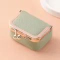 Mini kiss-lock jewelry box, light green leather texture with rose gold metal frame for rings. - Green