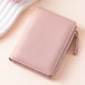 Pink litchi pattern women short wallet minimalist multi-slot card holder coin purse - Pink