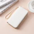 Portafoglio lungo da donna bianco con doppia zip, borsa porta cellulare in pelle PU bianca. - 0506 bianco