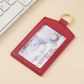 Portabadge in pelle PU rossa con portachiavi dorato, custodia protettiva per carte di lavoro. - Y-06 rosso