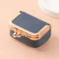 Mini grey leather kiss lock jewelry box compact coin purse ring storage organizer pouch - Grey Blue