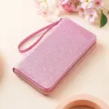 Portafoglio lungo con zip glitter rosa da donna, elegante borsa da polso a fisarmonica. - YF30 Oro rosa