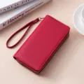 Portafoglio lungo rosso da donna con doppia cerniera e cinturino da polso elegante - 0506 Rosso vino