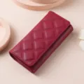 Portafoglio lungo trapuntato rosso da donna, elegante borsellino pieghevole con grande capienza. - HS-33 Rosso vino