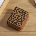 Stiloso Portafoglio Corto Doppia Cerniera Stampa Leopardato Donna Portamonete Elegante - Marrone