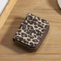 Portafoglio corto con stampa leopardo da donna, portamonete con doppia cerniera zip. - Kaki