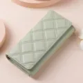 Portafoglio lungo trapuntato verde chiaro, elegante borsa in pelle con cuciture a rombi. - HS-33 verde chiaro