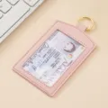 Porta badge in ecopelle PU rosa con portachiavi, custodia per carte di lavoro e studenti. - Y-06 rosa