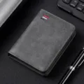 Classic men's short leather wallet in dark grey with card slots and retro design. - Without Label / Black