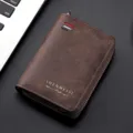 Men's vintage PU leather zipper key case wallet card holder brown compact organizer pouch - With Logo / Coffee