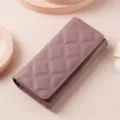 Classic quilted long wallet for women, elegant trifold PU leather clutch and card holder. - HS-33 Light Purple
