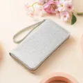 Portafoglio lungo argentato con glitter per donna, cinturino da polso e chiusura zip. - YF30 argento