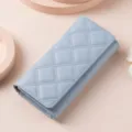 Classic women long folding tri fold leather wallet large capacity stylish blue purse for daily use - HS-33 Light Blue