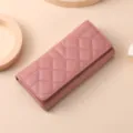 Elegant pink quilted long wallet for women, premium faux leather trifold purse clutch. - Deep Pink